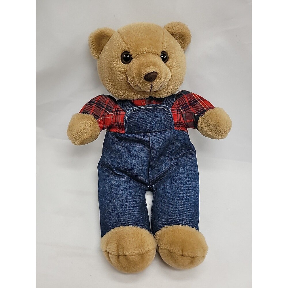 Vintage 1994 Fable Toy Co. Bear Coverall Flannel Shirt Stuffed Animal Plush 15"